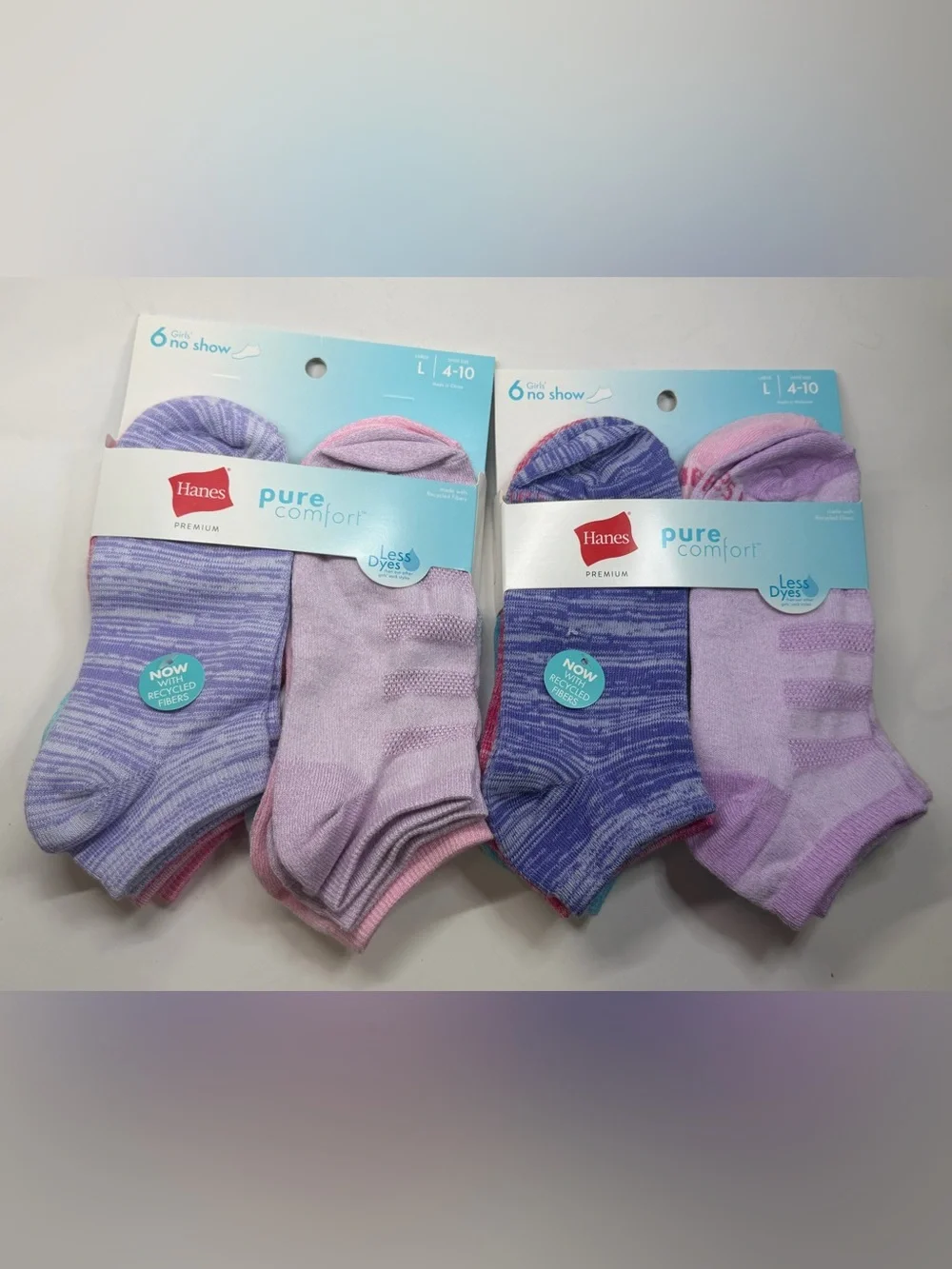 Hanes Pure Comfort No-Show Socks - Purple & Lavender (6 Pack) set of 2